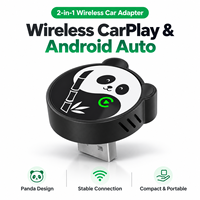 Adaptateur sans fil 2 en 1 CarPlay Android Auto, design Panda, USB Plug and Play, dongle pour voiture avec CarPlay et Android Auto filaires d'origine