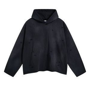 Sweat à capuche en détresse lavage acide poids lourd soleil délavé sweat à capuche hommes coton français éponge surdimensionné hommes sweats à capuche - Product Image 3