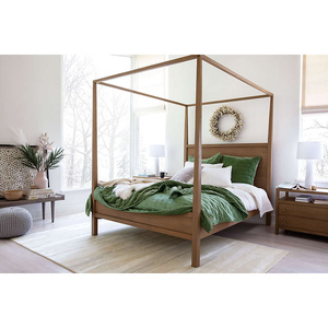 Marco de cama de madera minimalista moderno, muebles de madera Suar de caoba de teca duradera para Hotel Villa, muebles de dormitorio de Color Natural - Product Image 4