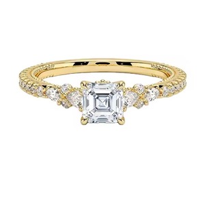 Plata de ley chapada en oro redondo corte brillante Vvs Moissanite joyería corte diamante Halo Moissanite mujeres compromiso anillo de boda - Product Image 6