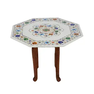 الطلب الشديد على الطاولة ذات الشكل السماني مرصع بالرخام الأبيض لاستخدامات الديكورات المتاحة بسعر الجملة من الهند