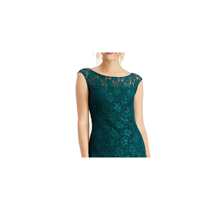 Abito da sera verde scuro da donna con paillettes e pizzo, spacco, taglia XL, vita impero, linea ad A, lunghezza al pavimento, per feste - Product Image 2