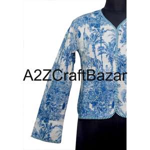 Veste ethnique indienne faite à la main, 100% coton biologique tissé, réversible, courte, florale, respirante, pour femmes, hiver, automne, printemps, été - Product Image 2