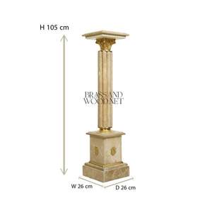 Pedestal de Mármol Travertino Beige Clásico con Capitel de Latón Corintio y Columna Acanalada - Product Image 6