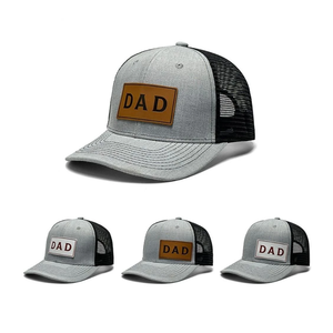 Casquette de camionneur pour homme, grise, en maille, réglable, six panneaux, décontractée, avec logo en cuir sur le devant, unisexe, adulte - Product Image 5