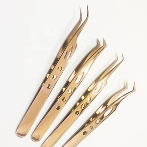 Pince à épiler d'extension de cils en acier inoxydable japonaise personnalisée en gros faite à la main en fibre d'or rose lisse - Product Image 6