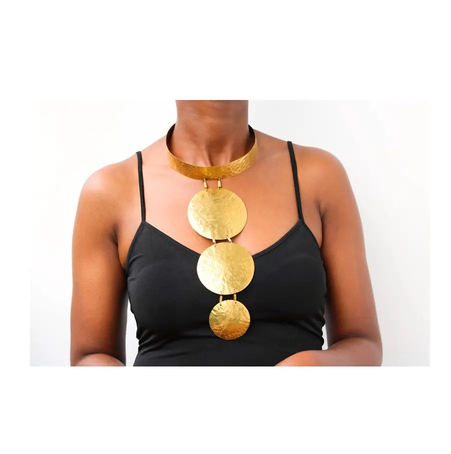 Collar de latón de diseño atractivo, collares grandes llamativos para mujer, joyería hecha a mano, collar de latón pulido brillante