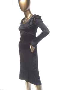 Fiesta de noche de alta calidad patrón de manga completa forma de cuerpo largo vestido negro antiestático para los eventos hasta la rodilla - Product Image 3