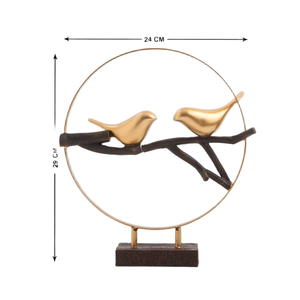 Escultura de metal de pájaro dorado en rama con base de madera para sala de estar y dormitorio decoración del hogar pieza de acento de mesa - Product Image 2