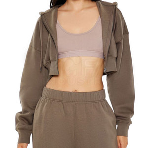 Sudaderas con capucha cortas con cremallera de alta calidad para mujer Material transpirable y antiarrugas Logotipo personalizado disponible - Product Image 5