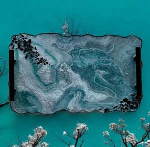 Bandeja DE SERVICIO DE PLATA verde azulado de primera calidad hecha a mano elegante arte epoxi para bodas y calentadores de casa para uso de tocador - Product Image 1