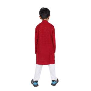 TRILOKI Formal Kids Kurta Set for Boys <b>Red</b> Rayon Indian Traditional Ethnic Wear with <b>Sequined</b> Embroidery PARKID12 - Product Image 5