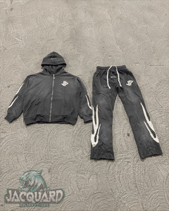 Custom Vintage Men's Acid Washed Fleece Fabric Zipper Street Style Baggy Jogger Sweatpants <b>Set</b> with Screen Printed Hoodie - Product Image 4