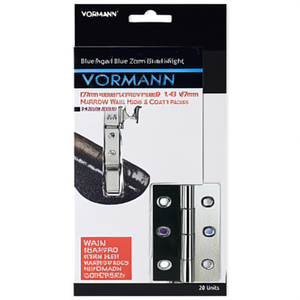 VORMANN Blue Zinc-Plated Steel Hinge 70mm Height 38mm Width 1.4mm Thickness Narrow <b>Wall</b> Hooks & Coat Racks Packaged 20 Units - Product Image 3
