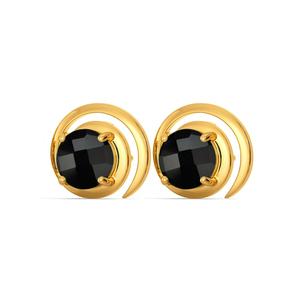 925 Sterling Silver Gold Vermeil 8mm <b>Black</b> <b>Onyx</b> Gemstone Stud <b>Earrings</b> Star Pattern Prong Setting Birthstone Accessories Women - Product Image 1