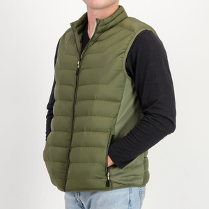 Men's Olive Green Puffer Vest Stand Collar Zipper Closure Windproof Casual Autumn Wear Regular Fit Solid Color Polyester <b>Wadding</b> - Product Image 3