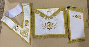 Masonic Regalia past MASTER <b>Leather</b> <b>Apron</b> Kit Hand Bullion Embroidered with Collar Chain White Blue-Bullion - Product Image 5