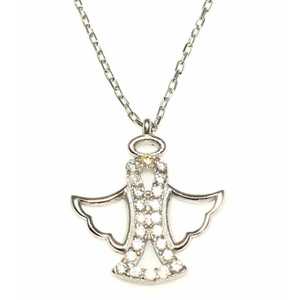 Collar de Plata de Ley 925 con Ángel y Bisel de Piedra Blanca, Símbolo Religioso Cristiano - Product Image 2