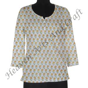 Kurti indien dernier concepteur coton Kurtis pour les femmes en inde main bloc 100% coton indien élégant imprimé femmes Kurtis - Product Image 4