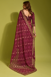 Sari de Fiesta de Chifón Premium con Hermoso Bordado para Mujer de Fabzone India - Product Image 6