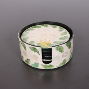 Sous-verre en céramique de rotin personnalisé avec isolation thermique incrustation de forme ronde colorée pour dessus de table et articles de cuisine en gros - Product Image 4