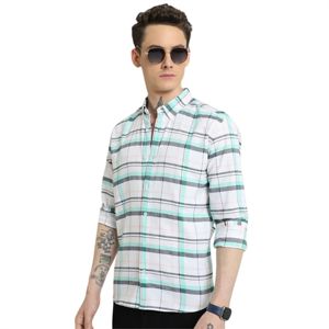 Camisa a cuadros de algodón 100% de moda para hombre, cómoda, transpirable, abotonada con un diseño de cuadros clásico, Perfecta para negocios - Product Image 3