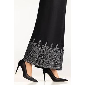 Pantalones Anchos Negros 100% Seda Cruda con Estampado en Bloque, Cintura Alta y Bordado a Mano TR-24-21, Pantalones de Satén - Product Image 2