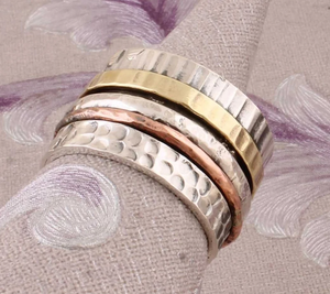 Anneau Spinner solide fabriqué à la main en Sterling 925, bande de pouce bicolore, cadeau - Product Image 3