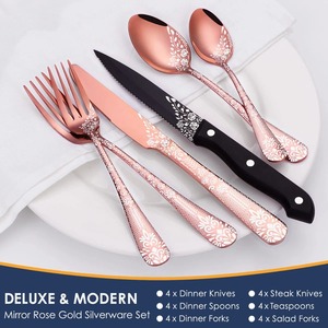 Elegante Juego de Cubiertos con Diseño Floral en Oro Rosa para Cenas con Estilo, Cocina, Bodas y Ocasiones Especiales, de la India - Product Image 3