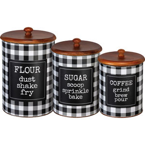 Buffalo Plaid Kitchen Canister Set With Wooden Lids Farmhouse <b>Flour</b> Sugar Coffee Storage <b>Containers</b> for Home and Kitchen Dining - Product Image 1