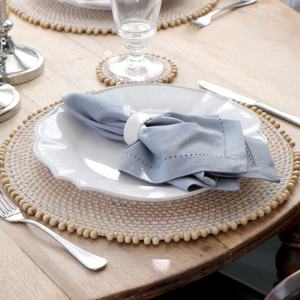 Plato de ratán blanqueado con borde de cuentas de madera, elegantes platos de ratán blanqueado, decoración de mesa estilo boho al por mayor - Product Image 2