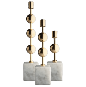 Gray Marble & <b>Gold</b> <b>Candle</b> Holder with Cylindrical Design and Lit White Pillar <b>Candles</b> Elegant Accent for Home & Hotels - Product Image 5