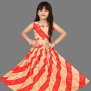 ชุดเลเฮนกาโชลีแบบดั้งเดิมสีแดงลายบันดานี แห้งเร็ว ความยาวคลุมเท้า สำหรับเด็ก ยี่ห้อโชรยัม แฟชั่น |   ชุดงานแต่งงานเทศกาลดีวาลีสำหรับเด็กผู้หญิงทุกคน - Product Image 1