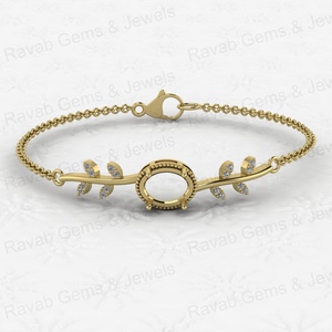 Bracelet semi-monté en argent sterling 925 plaqué or 14 carats de haute qualité, zircon ovale 8x10 mm, motif floral, bijoux souvenir, sac vide - Product Image 1