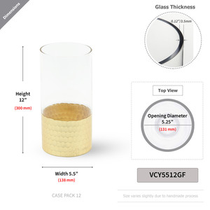 แจกันแก้วทรงกระบอก VCY5512GF พร้อมฐานลายรังผึ้งสีทอง - 5.5 x 12 - Product Image 2