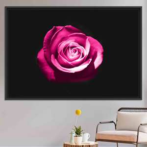 Obra de arte impresa en lienzo: Impresión fotográfica de rosa rosada, arte botánico para pared, lienzo con marco NEGRO - Product Image 1