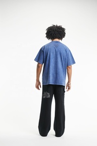 Camiseta de punto de gran tamaño de verano Unisex 100% algodón lavado ácido azul diseño personalizado manga corta estampado gráfico 220 gramos 220 gramos - Product Image 4