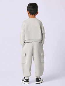 Wholesale Custom Logo Casual Lightweight Breathable Kids Winter Fleece Sweater Two-Piece Tracksuit Set for <b>Boys</b> Girls Unisex - Product Image 4