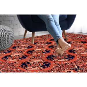 Tapis turc médaillon en patchwork de laine, imprimé, non tissé, doux, écologique avec envers en latex - Product Image 3