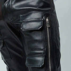 Pantalones de Cuero Apilados de Moda Urbana Hip Hop para Hombre al por Mayor |   Pantalones Casuales de Alta Calidad, Resistentes al Viento, con Botones, de Color Sólido - Product Image 3