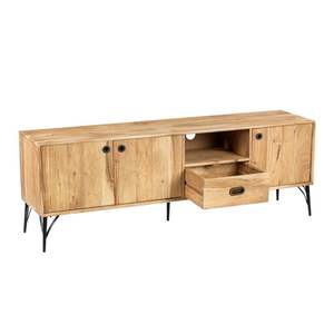 Contemporary Solid Walnut <b>TV</b> Stand with Metal <b>Legs</b> 3 Doors 1 Drawer High Quality Living Room Furniture for 60-64in <b>TVs</b> - Product Image 2