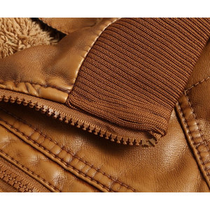 Manches longues sans capuche vêtements décontractés Oem hiver hommes veste en cuir mode col vers le bas Punk moto lavé veste en cuir - Product Image 5