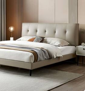 Italiano minimalista imbottito in pelle telaio con morbida testiera <span class=keywords><strong>imbottita</strong></span> <span class=keywords><strong>letto</strong></span> <span class=keywords><strong>matrimoniale</strong></span> moderno per appartamento camera da <span class=keywords><strong>letto</strong></span> principale - Product Image 3