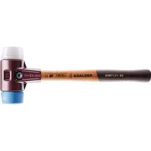 Marteau à tête souple SIMPLEX, longueur 405 mm, diamètre de la tête 60 mm, bois blanc/dur moyen, matériau TPE, finition bleue/superplastique, HALDER - Product Image 1
