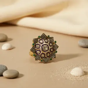 แหวนค็อกเทลชุบทองคำแท้สำหรับผู้หญิง ประดับเพชรทรง Asscher และมรกต งานแฮนด์เมด ลายเรขาคณิต พร้อมใบรับรอง IGI คุณภาพเยี่ยม - Product Image 3