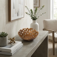 Bol de service décoratif moderne en teck sculpté à la main, écologique et personnalisable, pour fruits, collations et décoration de table