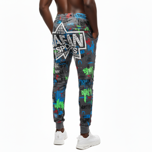 Pantalones Jogger de Algodón Premium para Hombre, Estampado de Grafiti, Paneles en las Rodillas Desgastados, Logotipo Personalizado, Estilo Termoadhesivo, Lavado - Product Image 5