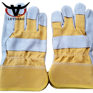 Western Style <b>Yellow</b> Construction Working Full Palm Cowhide Safety Work Leather Gloves for Man Women - Product Image 5