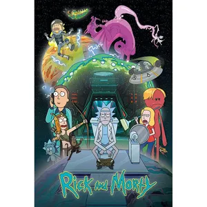 Affiche style Art Déco Rick et Morty, toile encadrée en bois, décoration murale moderne pour bureau, cadeau d'anniversaire, Saison 5 - Product Image 1