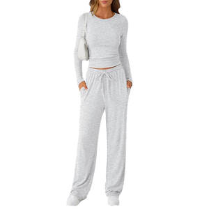 Nouveauté : Ensemble de survêtement pour femme, haut court uni à manches longues, taille personnalisée, polyester/coton de haute qualité, respirant, écologique - Product Image 2